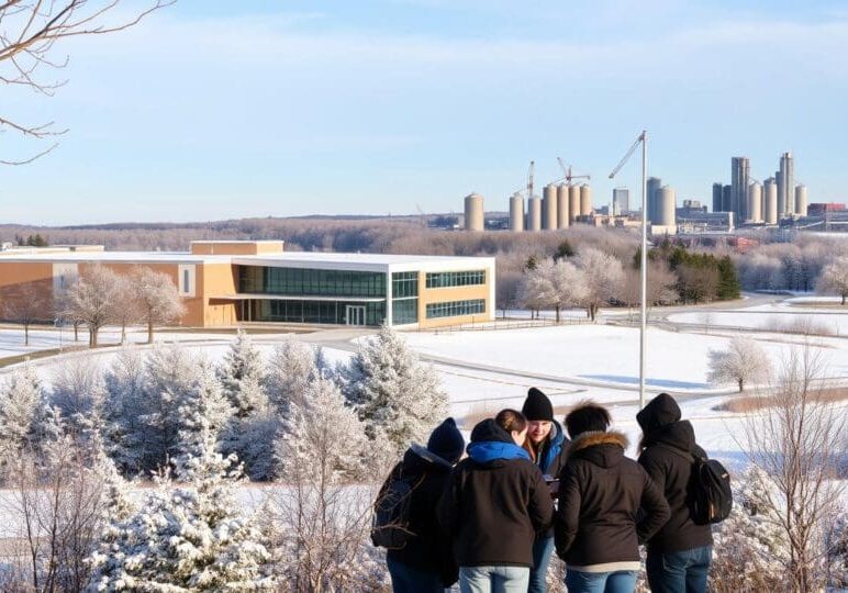 K-12 Winter Cyber Playbook Group of students outside a modern Buffalo-area school during winter, symbolizing K-12 cybersecurity readiness and CIS IG1 best practices for local districts.